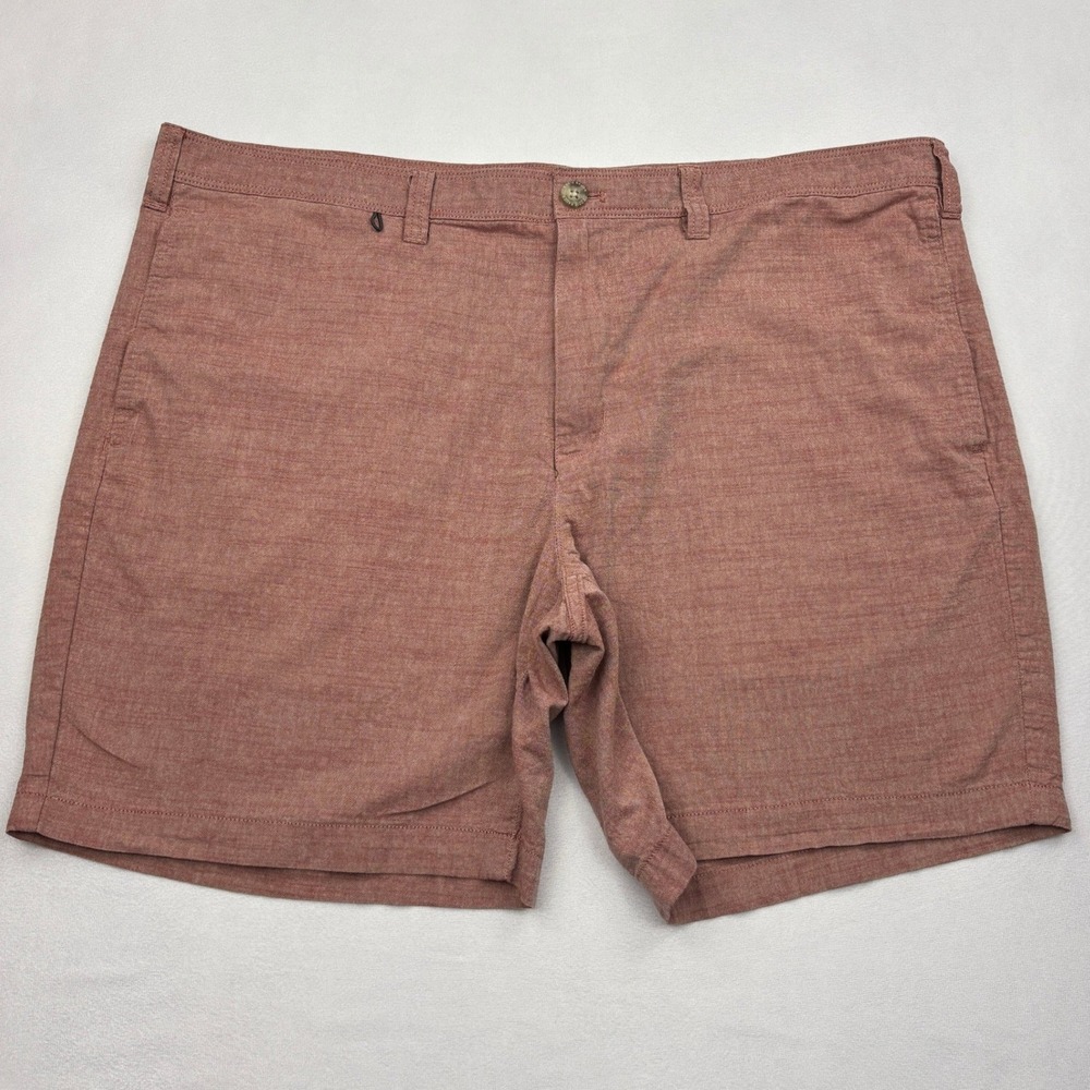 Eddie Bauer Shorts Mens 40 Red Chambray Specialty Dyed Cotton Chino Flat Front
